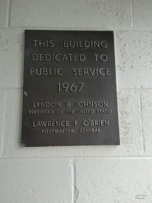 Accokeek Post Office dedication plaque welcomes you as you enter the building.