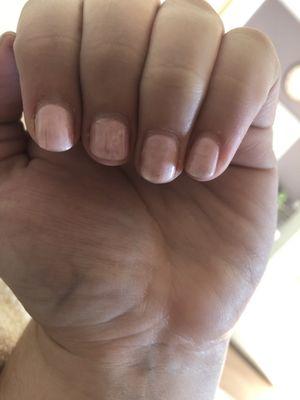 Horrible gel manicure, streaky, bumpy, uneven, and not the correct color I chose.