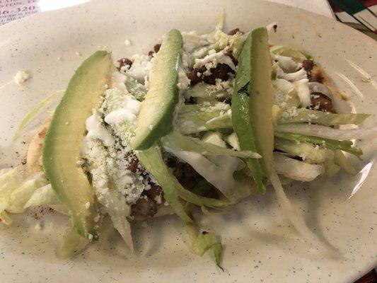 Huarache with steak fajita meat