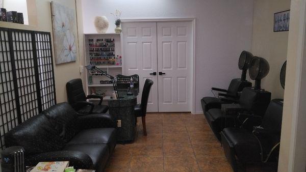 Waiting area, manicure station and the dryers