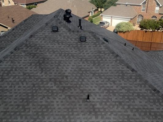 Bird's eye of GAF Natural Shadow. New lead boots and vents painted to match.