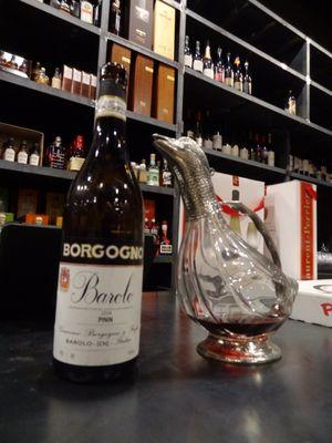 A special occasion with the duck as the decanter. Thank you Ms. Lau for the glass menagerie. It went well with the Barolo 2004.