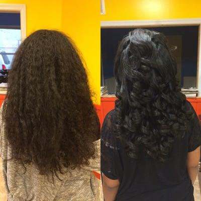 Before & after: hair hasn't been curled, just sat under the hair dryer with rollers