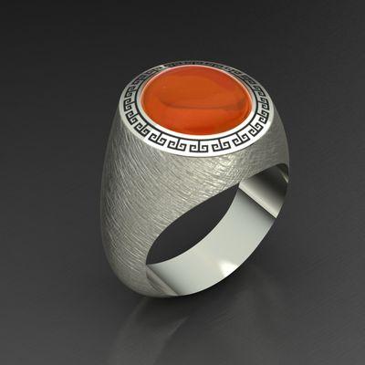 Gents white gold ring with carnelian center stone