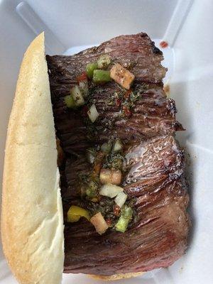 Grilled skirt steak (entrana) sandwich