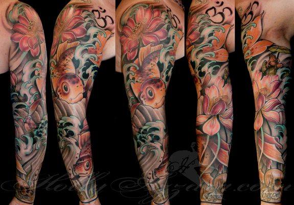 Tattoo by Holly Azzara
 fancy goldfish full color illustrated sleeve