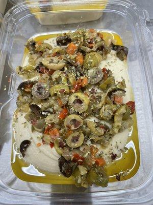 Olive Salad Garnished Hummus