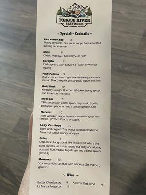 Cocktail menu