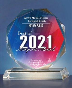 Excited to announce that Amy's Mobile Notary was awarded 'Best of Newport Beach' again in 2021!