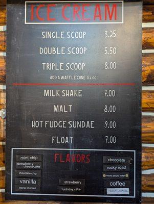 Ice cream menu