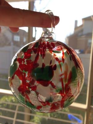 My finished ornament (keep in mind glass needs time to cool so plan to ship it or pick it up a different day than you make it!)