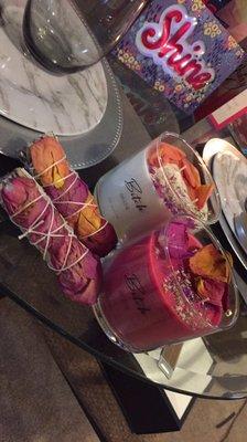 3 wick soy scented candles and sage with rose petals!