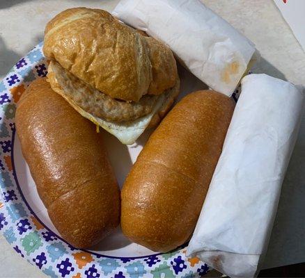 Kolache, sausage egg croissant and breakfast tacos.  I liked them all except the tacos.  I'm not a fan of store bought tortillas