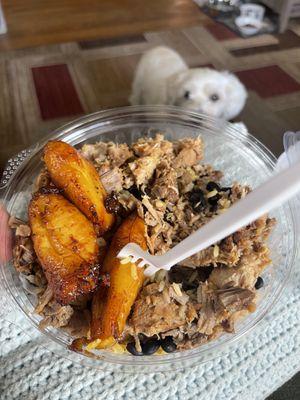 Rice Bowl with Pork and maduros.