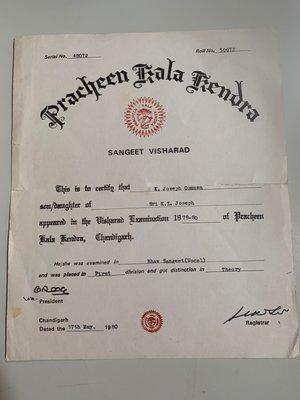 Sangeeta Visharad Certificate