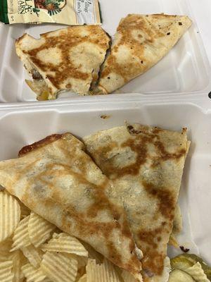 Steak quesadilla delicious with blue cheese, provolone & banana peppers