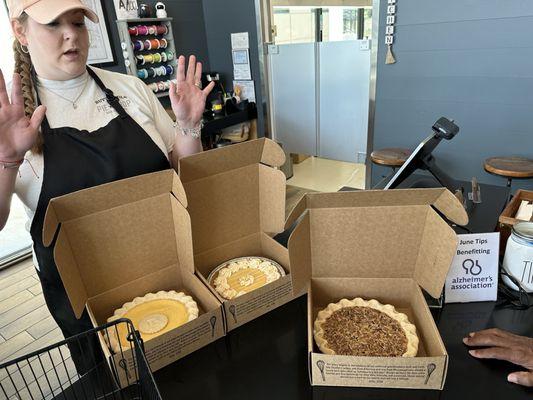 Buttermilk, Key lime and pecan pies. Btw the lady that helped us was great!