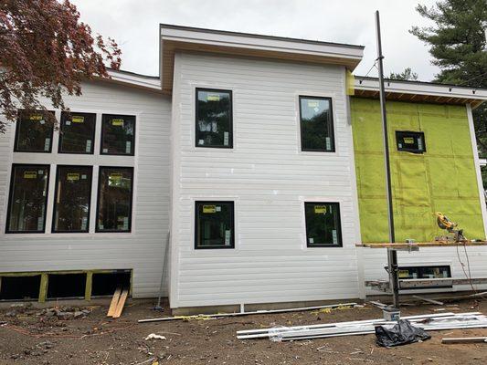 Modern siding installation.