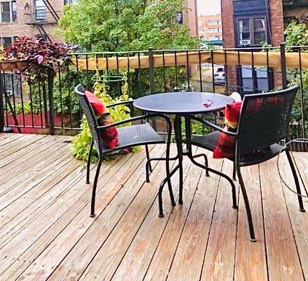 Our "Tea For Two" small balcony deck of exterior pine