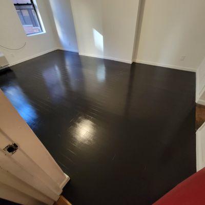 Floor after sanding, staining and topcoat