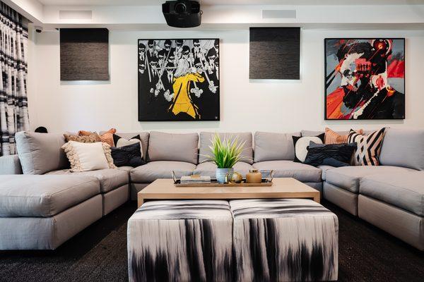 Movie Theatre room in #manhattanbeach by edenLA #interiordesign #hometheater #livingroomdesign