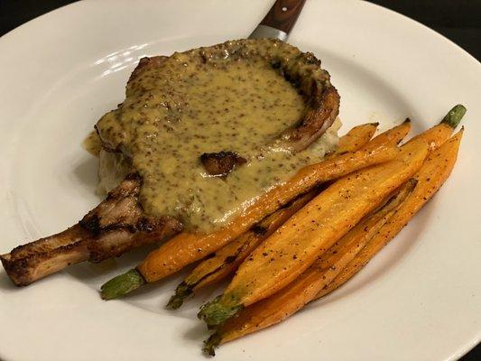 Pork Chop + roasted carrots & mashed potatoes