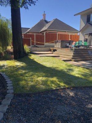 Landscaping and retaining wall