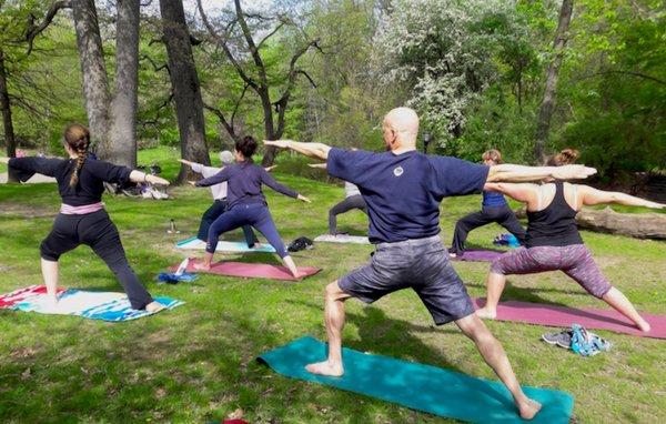 Yoga in Nature classes in Prospect Park, Brooklyn.