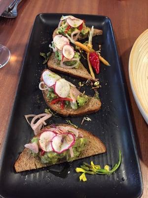 Avocado toast with radish & pepper on home made multigrain bread