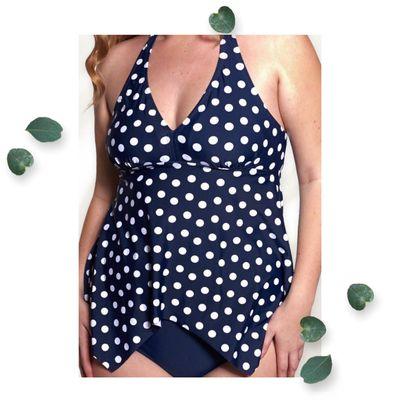 Poca Dots Navy Cover Girl Handkerchief Tankini Top