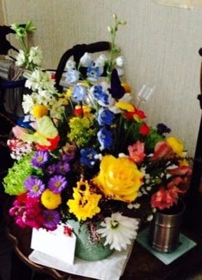 My mom's bouquet for her 90th birthday!!! With a balloon attached too!!