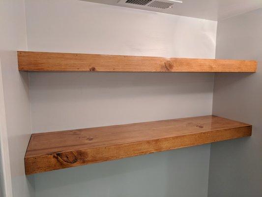 Floating shelves built to client's specifications. Cherry stain with a semi gloss clear.