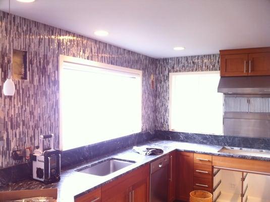 Stainless steel and glass back splash