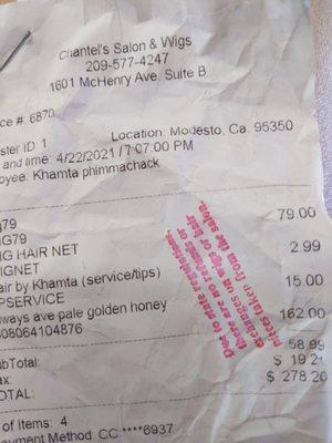 Receipt from shop.