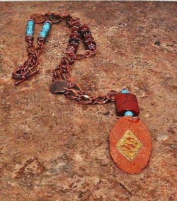 Copper & Brass Hammered Necklace with Mahogany Jasper & Howlite Beads