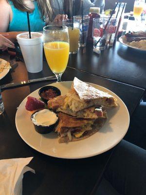 Breakfast Quesadilla with Mimosas