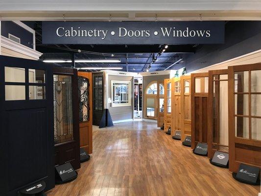 Our showroom offers many examples of  standard and customized Cabinetry, Doors, & Windows.