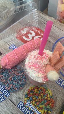 Barbie Movie themed - elote, and shake (strawberry)