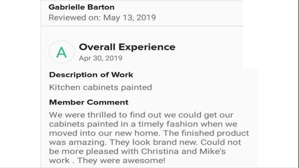 Customer review of Painted Perfect LLC