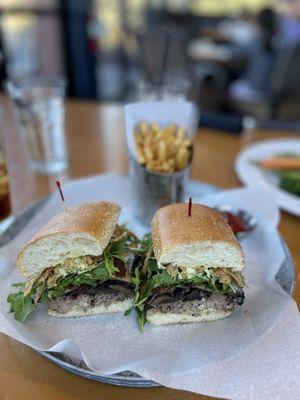 Mushroom burger with fries