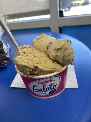 Double scoop Salted caramel and Peanut Butter Chip Gelato.