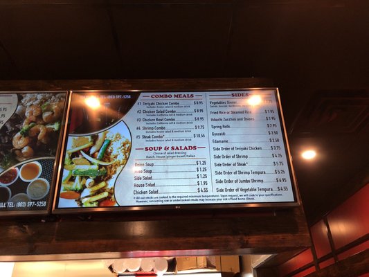 Half of the menu from the overhead menu board.