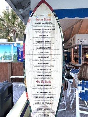 Cabana Beach Bar menu