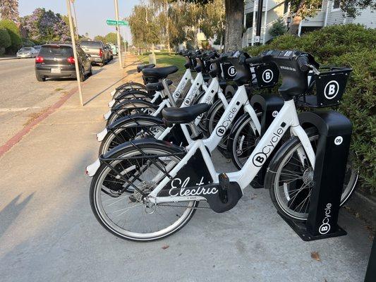 Electric bikes from Schreck called bcycle are available for rent at Anna seven dollars per half hour or $30 per month