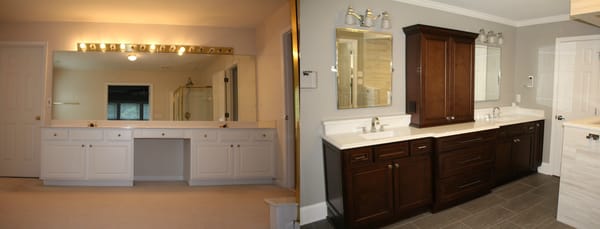 Before & After York Chocolate Vanity Cabinets Quartz Counter Top