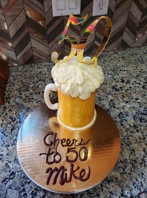 "Cheers to 50" Lemon Buttercream Lemon Cake [See Matching Beer Mug Cake Pops]