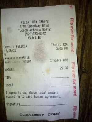 My receipt from last night