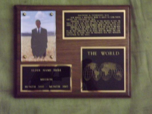 LDS missionary plaques and other recognition