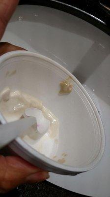 this thick piece was in my ice cream, no flavor, and ice chips.. I think old ice cream