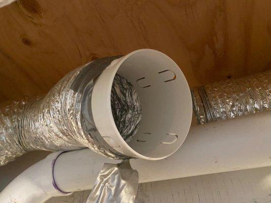 Dryer vent pieced and taped together ended up, causing alarms to go off. Could've caused a fire.